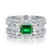 Emerald Diamond Promise Halkası% 100 Gerçek 925 STERLING Gümüş Nişan Düğün Bandı Halkalar Kadın Mahkeme Partisi Takı