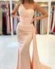 New Pink Sexy Evening Dresses Formal Prom Party Gown Mermaid One-Shoulder Floor-Length Sweep Train Satin long Backless Plus Size Custom
