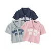 Kvinnors T -skjortor Små design våren Summer Sweet Waffle Coat Girl Double Chain Head Show Thin Polo Shirt Short Letter dragkedja