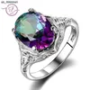 Bandringar äkta regnbåge Fire Mystic Topaz Ring 925 Sterling Silver Ring Fine Jewelry Gift for Women Lady Girls Wholesale J230522