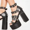 Sandalias negras Pereira Rivet Decor Platform Fuckle Band Band de tacón alto Tacón abierto para mujeres en tacones Zapatillas Mujer S