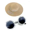 Wide Brim Hats Elegant Straw Weaving Bride Hat Sunglasses Wedding Anti-uv With Pearl Decors DXAA
