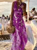 Basic Casual Dresse Deep V Neck Maxi Party Dress Summer Patchwork Sleeveless Solid Holiday Ladies Elegant Streetwear Drop 230522