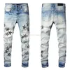 Designer Clothing Amires Jeans Denim Pants Amies Fashion Brand New Pantalons Hommes Blanc Percé Broderie Patch Élastique Slim Pantalon Denim Pantalon 699 Distressed Rippe