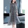 Casual Dresses 2023 Mature Ladies Spring Summer Chiffon Dress Women Printed Loose Mid-Längd Female Chic and Elegant Pending Outfits