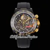 GETF Blaken SA4130 Automatik-Chronograph Skeleton Gold Dial Herrenuhr PVD 904L Stahl All Black Rubber Strap Super Edition Reloj Hombre Montre Uhren Puretime A1