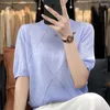 レディースTシャツ女性用Oネックファイン模倣ウールTシャツ薄い中空のニット汎用の絶妙なショートスリーブセータープルオーバー23