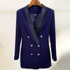 Kvinnors kostymer Est High Quanlity 2023 Designer Long Blazer Metal Lion Buttons Double Breasted Shawl Collar Jacket Navy Blue