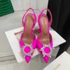 Sandals Amina muaddi Dress Shoes sandals Satin pointed slingbacks Bowtie pumps Crystalsunflower high heeled shoe 10cm Womens Luxury Designer Party Wedding Shoes J