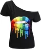 Nieuwe dames t-shirt mode korte lippen afdrukken causaal van de schouder plus size t-shirt tops dames shirts blouses woman kleren emoji t-shirt