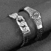 Charm-Armbänder HaoYi Herren-Armband aus geflochtenem Leder, Metallkette, Zubehör, Totenkopf-Punk, Edelstahl-Schmuck