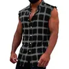 Canottiere da uomo Summer Fashion Casual Plaid Print T-shirt senza maniche Vest Buckle Levigatura Stile coreano Mens Beach 230522