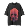 New Chaoshen's Washed-water Old High-street Copricapo rosso Stampato Hip-hop Casual Girocollo T-shirt a maniche corte per uomo