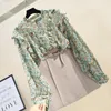 Women's Blouses Floral Pattern Shirt Women 2023 Summer Thin Ladies Top Ruffles Stand Collar Long Sleeve Button Up Tops Mujer