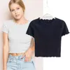 Wood Women T Shirt Marque Vintage Summer Fashion oreilles O cou T-shirt à manches courtes New Woman Slim Fit t-shirt tee-shirt serré Retro Tops 6 couleurs