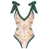 Costumi da bagno da donna Estate Sexy Vita alta Verde floreale 2023 Bikini Costume da bagno intero da donna Cover Up Set Tuta stampata