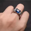 Bandringar Blue Crystal Sapphire Topaz Gemstones Zircon Diamonds Rings for Men 18K White Gold Filled Smyckes Bague Trendy Bands Accessories J230522