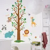 Stickers Muraux Enfants Grand Arbre Hauteur Mignon Animal Singe Lion Girafe Chambre Record Décoration