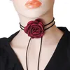 Gargantilla moda tendencia Rosa colgante clavícula cadena temperamento Simple viento frío ajustable terciopelo negro collar