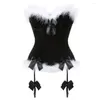 Bustiers & Corsets Women Sexy Side Zipper Overbust Corset Bustier Lingerie Top White Feather Burlesque Lace Up Christmas Santa Costume