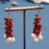 Collier Boucles D'oreilles Ensemble GuaiGuai Bijoux Corail Rouge Naturel Culture Blanc Perle Lariat Long Chandail Chaîne Bracelet Ensembles Pour Femmes