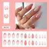 False Nails 24Pcs Green French Press On Almond Head Leopard Printe Nail Patches Wearable Full Cover Tips For Girls