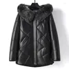 Women's Leather 2023 Women's Winter Sheepskin Coat Fashion Warm Hooded Woman Parkas Down Jacket Female Korean Womens Clothing Fur WP