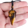 Pendant Necklaces TUMBEELLUWA Natural Stone Hexagon Prism Necklace For Women Men Adjustable Nylon Cord Healing Crystal Pendulum Jewelry