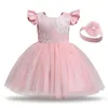 女の子のドレス12mベビードレスピンクスパンコール弓弓生まれたチュチュガウン幼児1年誕生日層の衣装の花