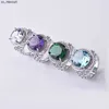 Bandringe Aquamarin Smaragd Edelsteine blau grüner Kristall Zirkon Diamanten Ringe für Frauen Vintage Luxusschmuck Bijoux Bague Silberfarbe J230522