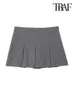 Womens Shorts TRAF Women Fashion With Pleated Shorts Skirts Vintage High Waist Side Zipper Female Skort Mujer 230520