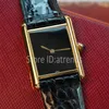 Super Top Stylish Quartz Watch Women Gold Dial Sapphire Glass Small Size Black Leather Strap Wristwatch Classic Rectangle Design Ladies Dress Clock 1546