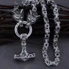 Necklaces Men's Stainless Steel Viking Celtic Wolf Amulet Thor's Hammer Necklace Set Retro Trend Jewelry Accessories Gift