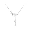 Chaînes réel 925 en argent Sterling fleur de cerisier coquille Long gland collier pour les femmes doux coeur pendentif clavicule chaîne tour de cou