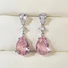 Dangle Earrings Huitan Delicate Pink CZ Drop Women Wedding Party Fashion Pear Ear Accessories Fancy Birthday Gift Statement Jewelry