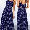 Kvinnors jumpsuits rompers eleganta och sexiga jumpsuit kvinnors ärmlösa polka dot lossa byxor breda benbyxor jumpsuit semester ingen rygg båge tätt jumpsuit p230522