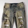 Designer Kleding Amires Jeans Spijkerbroek Amies Tide Brand High Street Yellow Mud Dirty Wash Water Gemaakt van Old Cobra Borduurgat Slim Fit Small Feet Denim Broek Bo