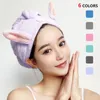 Femmes cheveux séchage chapeau séchage rapide cheveux serviette 1PC lapin oreilles corail polaire Super absorbant Turban cheveux sec casquette