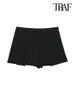 Womens Shorts TRAF Women Fashion With Pleated Shorts Skirts Vintage High Waist Side Zipper Female Skort Mujer 230520