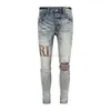 Abbigliamento firmato Amires Jeans Pantaloni in denim Amies New Black Tie Dyed Lettera Ricamo Camo Stampa di lettere elastiche Pantaloni classici slim fit Jeans Distressed Ripped Sk