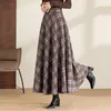 Spódnice plus size żeńskie styl retro w stylu vintage wełniany wełniany w kratę wysokiej talii maxi długa spódnica kobiet dla kobiet