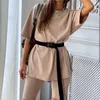 Kvinnor s tvådelade byxor Casual Solid Outfits Suit With Belt Home Loose Sports Tracks Fashion Leisure Bicycle Summer 230522