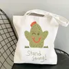 Storage Bags Cute Cactus Canvas Harajuku Kawaii Aesthetic Large Capacity Tote Shoulder Painting Handbags