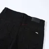 Erkekler Kot Tasarımcı Giyim Amires Denim Moda Markası Siyah İnek Su Kırık Delikler Yıkanmış Eski Beyaz Mektup Yamalı Patchwork Elastik İnce Fit Erkekler