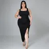 Robes grande taille KEXU femmes haut côté fendu col rond sans manches Maxi longue robe 2023 été dos nu moulante Sexy fête débardeur