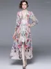 Casual Dresses Floral Print Chiffon Long Dress for Women Elegant Robe Spring Summer Full Sleeve Holiday Maxi Vestidos Para Mujer Beach