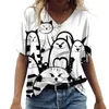 T Shirt Brand Summer Fashion V-Neck Women's Women T-shirts Cute Cats Graphics Printed Short Sleeve Tops Kawaii Casual Tees Streetwear Female Clothes