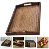 Tallrikar TRAY TROE PALLET Simple Vintage Practical Tea Plate 30 25 CM Retro Rectangular Teak Rattan