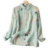 Women's Blouses Elegant Women Fashion 2023 Summer Long Sleeve Top Female Luxury Linen Clothes Button Up Casual Shirt Floral Boho Chic