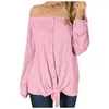 Women's Hoodies & Sweatshirts Solid Color Long-sleeved Hem Knotted Knitted Top Fashion One-shoulder Stitching Single-breasted Decorative Blo